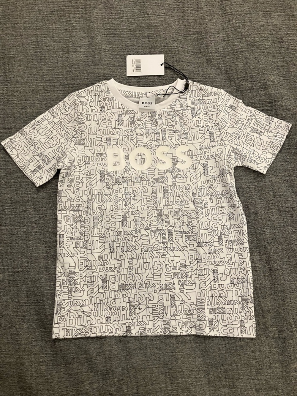 MWT Boss White Short Sleeve Logo Tee with Black Doodle Print